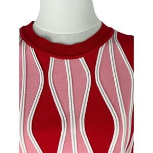 EVA FRANCO Harlequin Red Pink White Knit Top